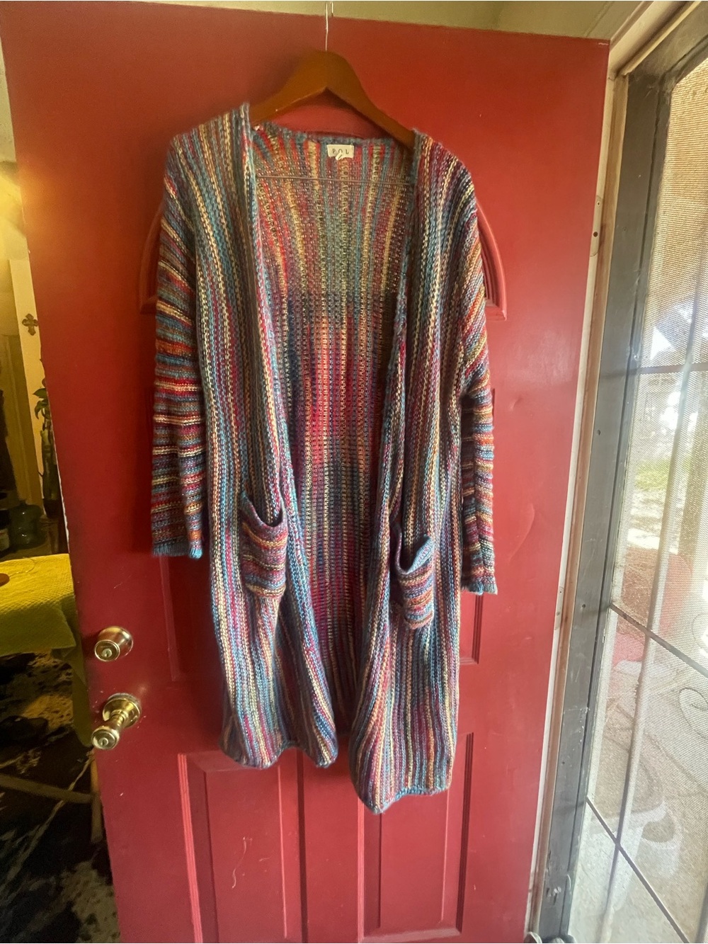 POL Multicolor Striped Knit Open-Front Cardigan